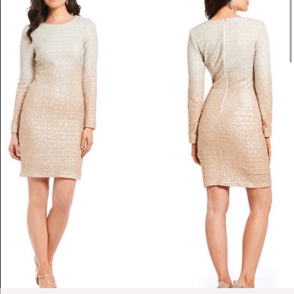 Badgley Mischka Ombré sequin dress long sleeves